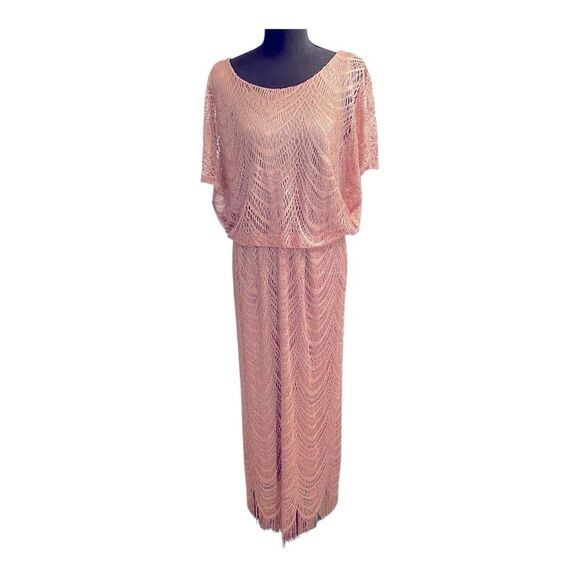 SL Fashions NY Gold Fringe Maxi Dress 14W NWT | Fall Wedding Guest | Cocktail Ev - Picture 1 of 15